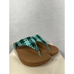 FitFlop Thong Sandals Lulu Green Shimmer Womens Size 7 Strap Wedge DL7-858